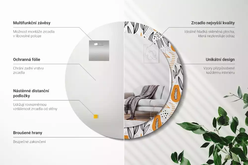 Kulaté zrcadlo s potiskem Papayas