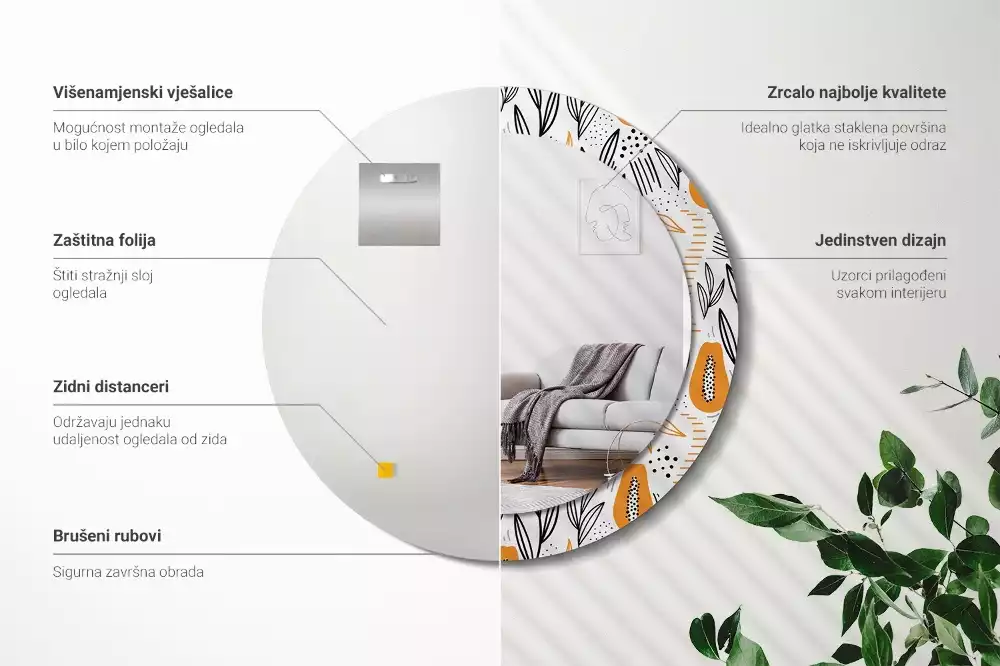 Kulaté zrcadlo s potiskem Papayas