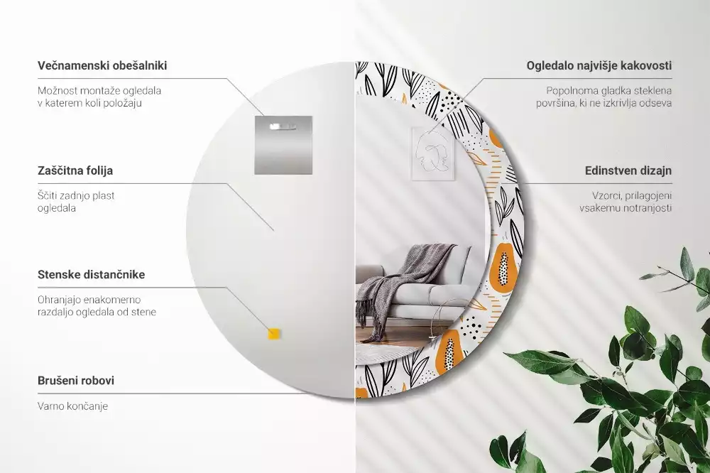 Kulaté zrcadlo s potiskem Papayas