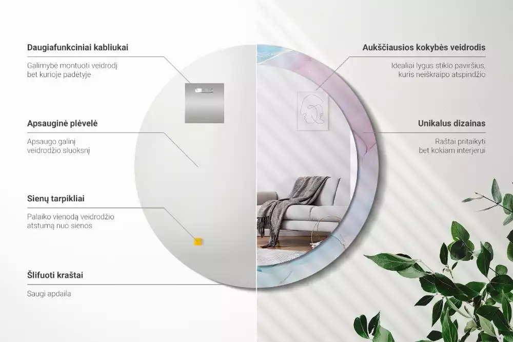 Kulaté zrcadlo s potiskem Mramorový styl