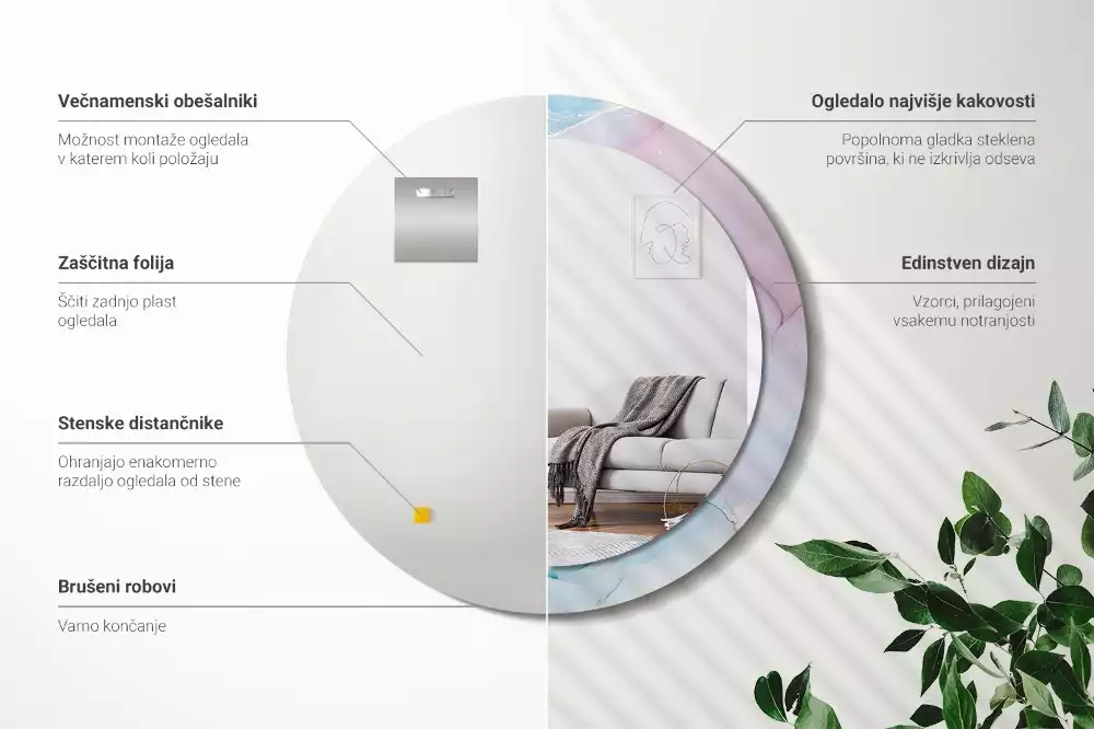 Kulaté zrcadlo s potiskem Mramorový styl