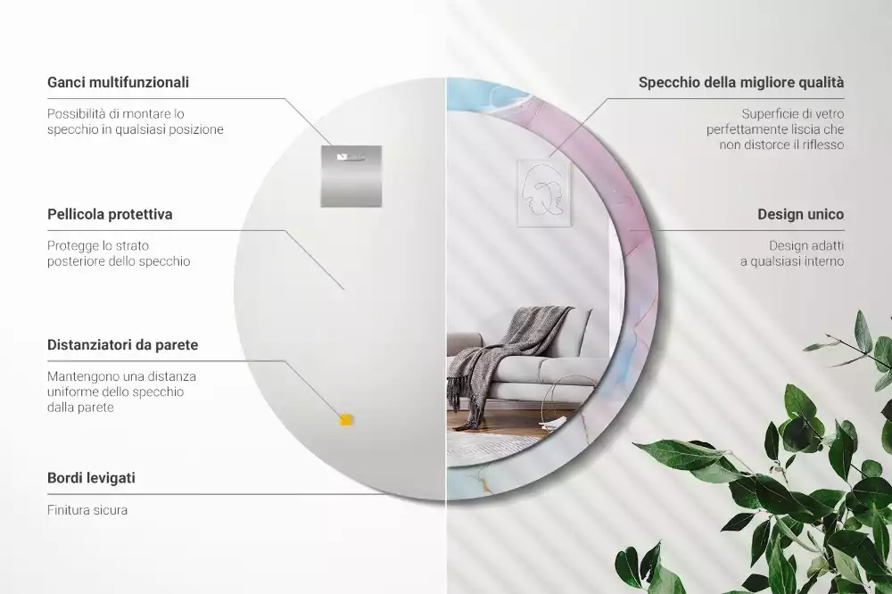 Kulaté zrcadlo s potiskem Mramorový styl