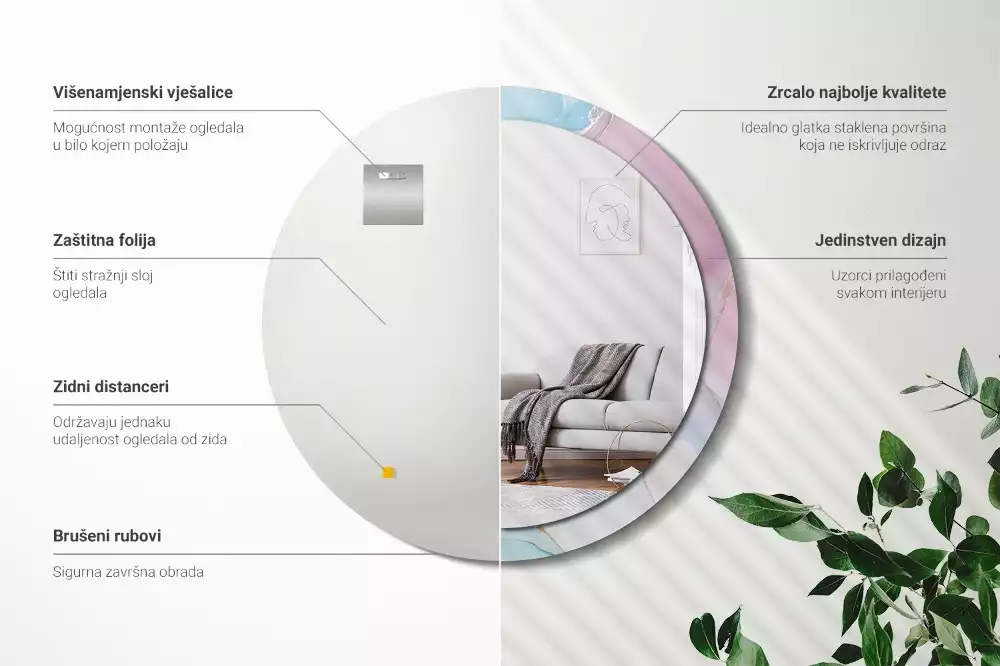 Kulaté zrcadlo s potiskem Mramorový styl