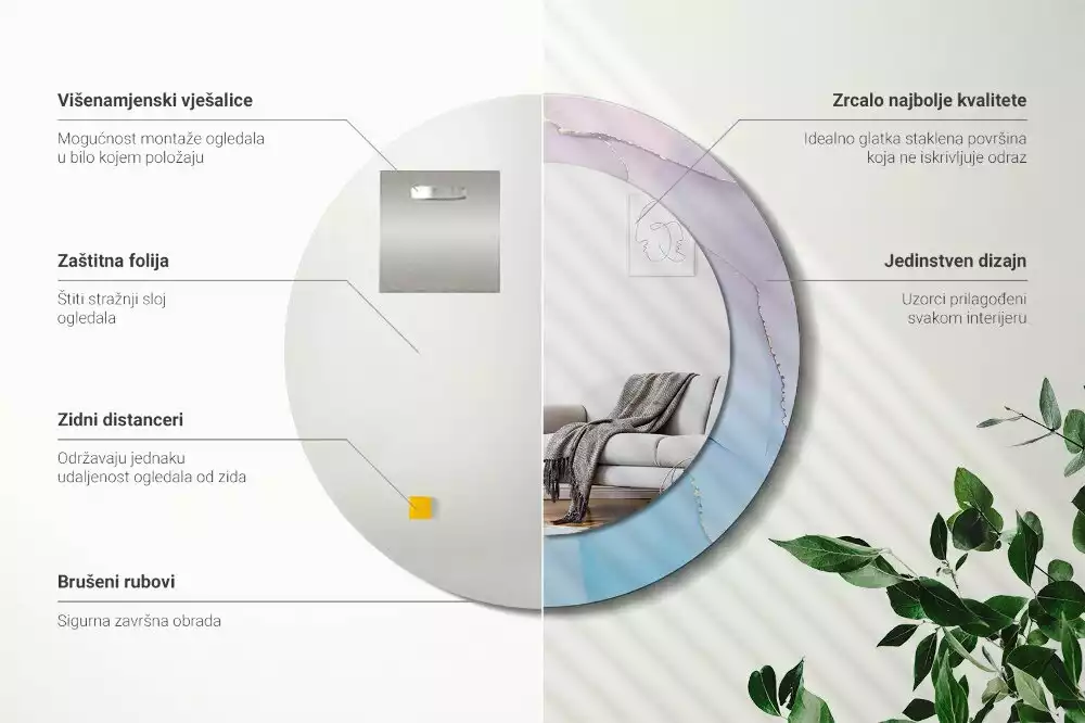 Kulaté zrcadlo s potiskem Mramorový styl