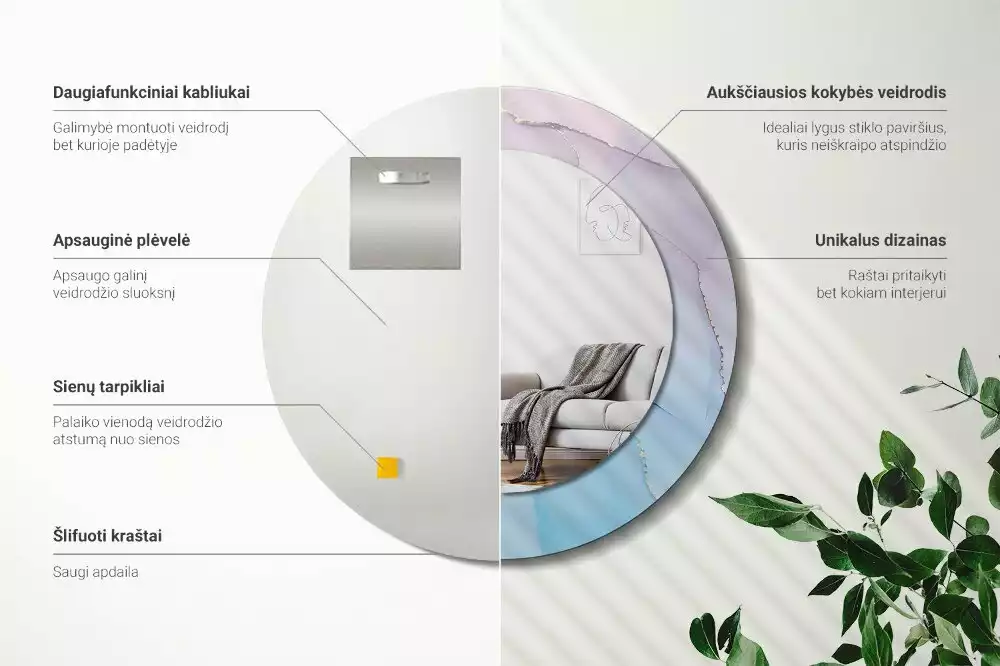 Kulaté zrcadlo s potiskem Mramorový styl