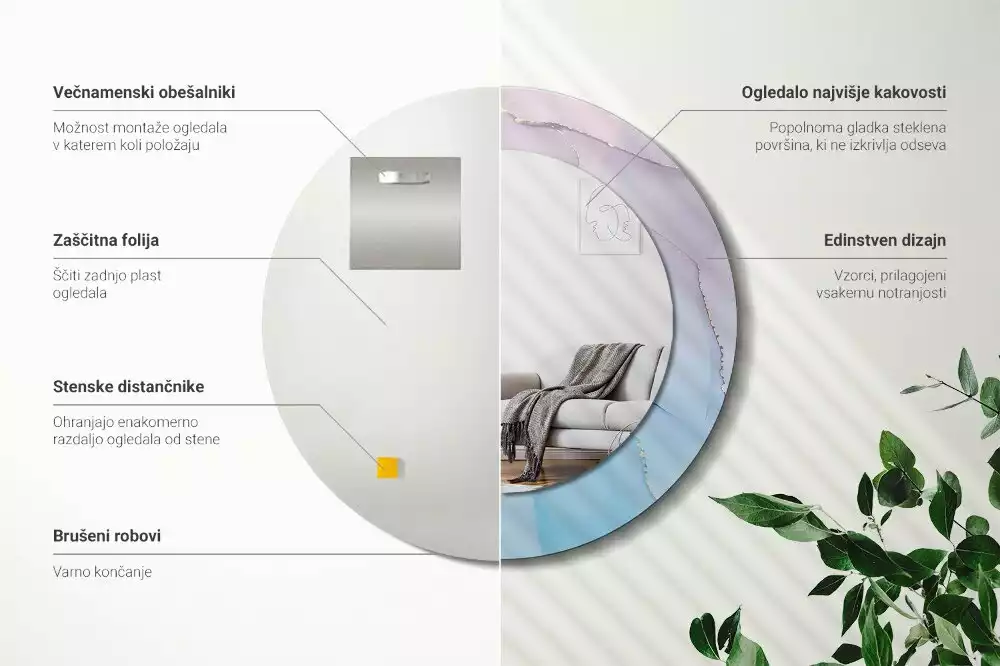 Kulaté zrcadlo s potiskem Mramorový styl