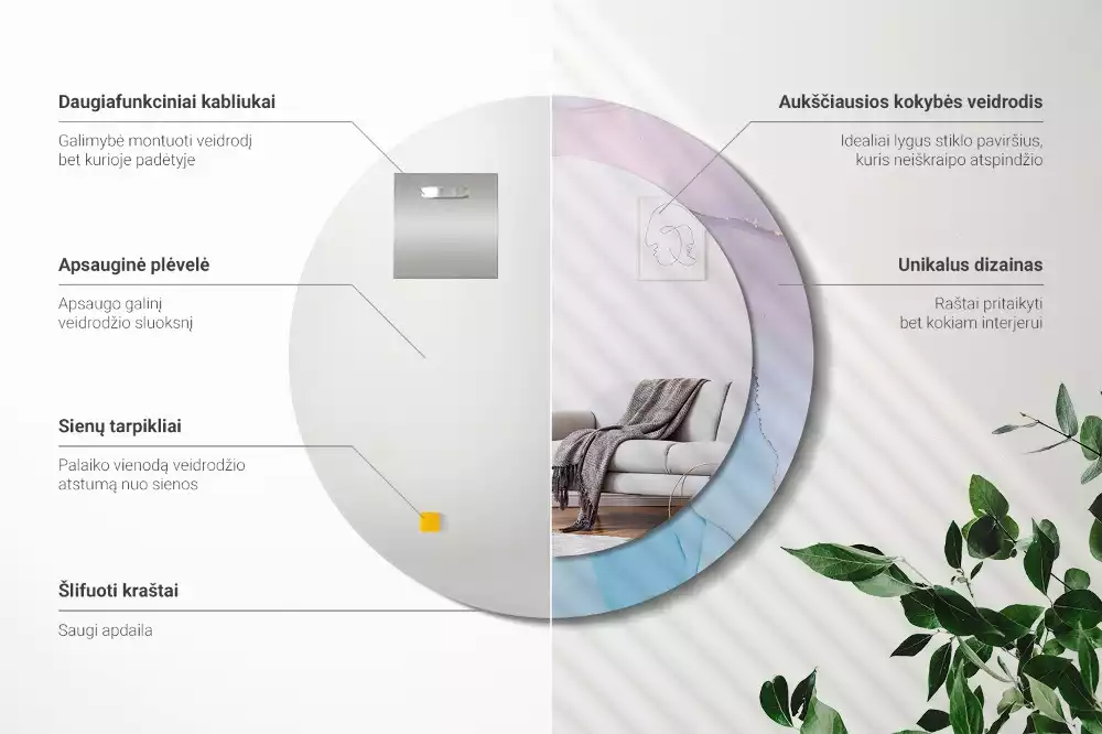 Kulaté zrcadlo s potiskem Mramorový styl