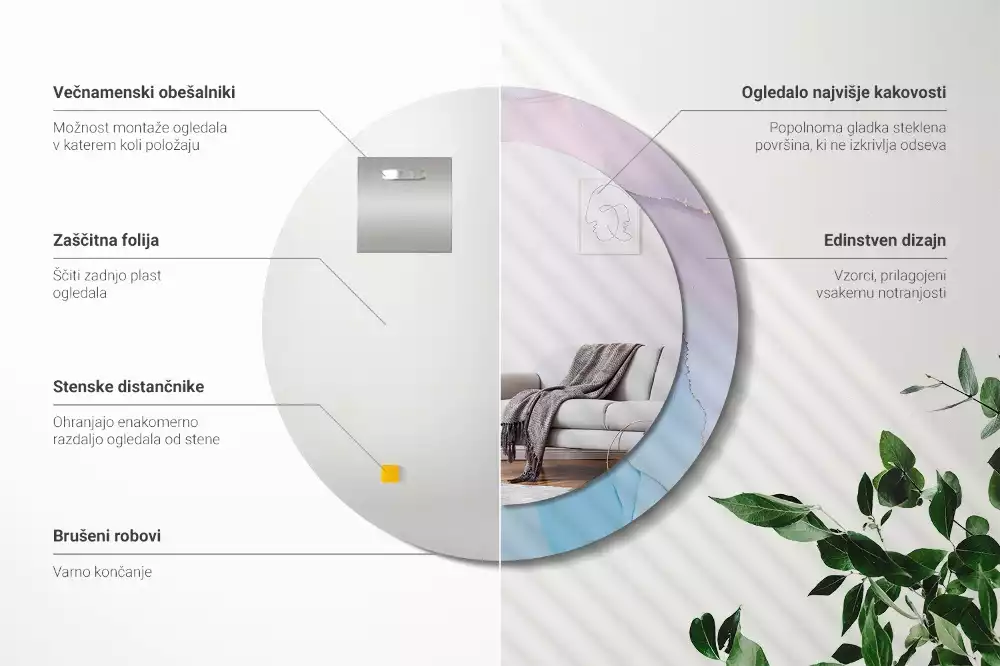 Kulaté zrcadlo s potiskem Mramorový styl