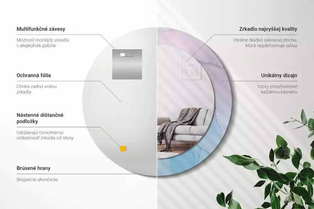 Kulaté zrcadlo s potiskem Mramorový styl