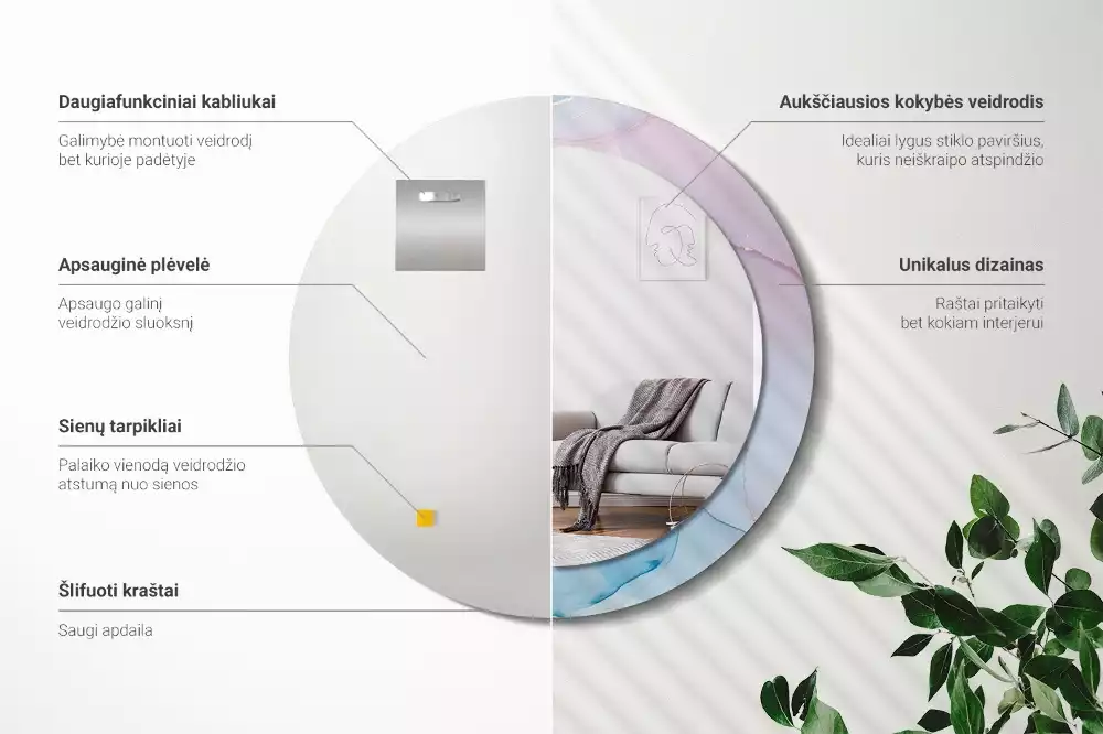 Kulaté zrcadlo s potiskem Mramorový styl