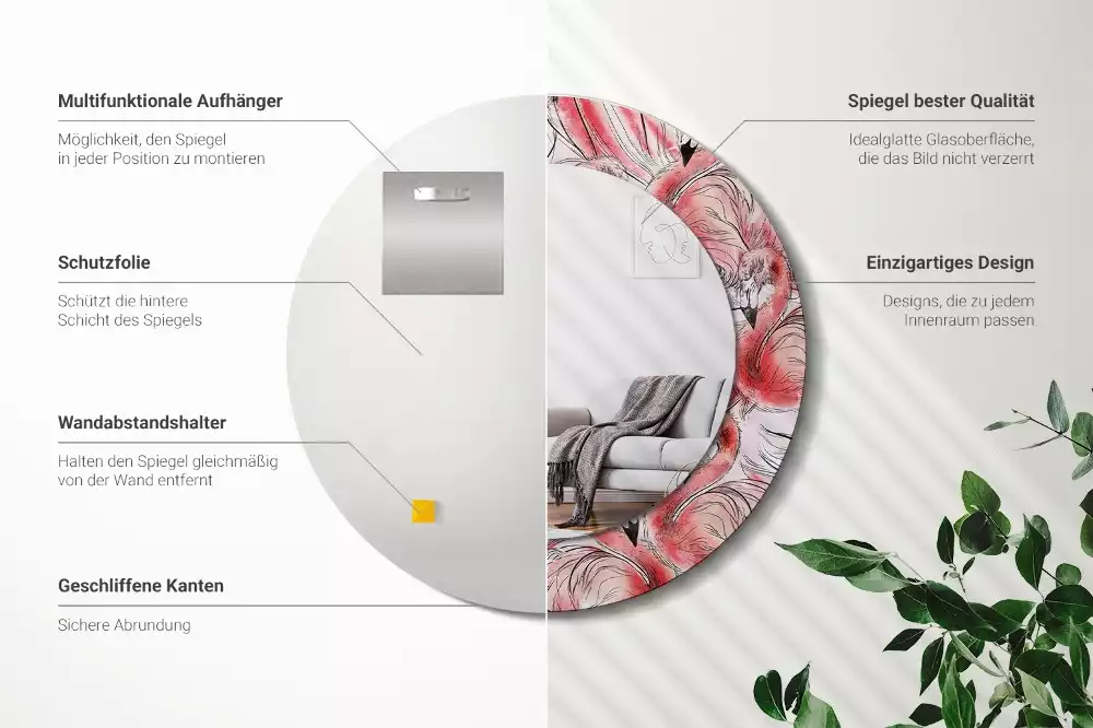 Kulaté zrcadlo s potiskem Plameňáci