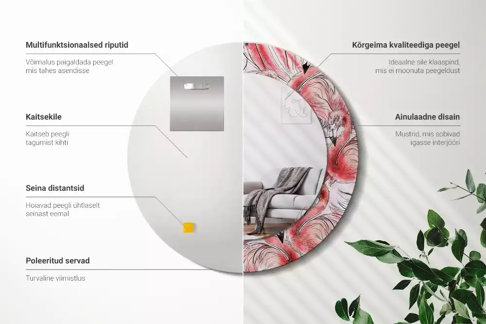 Kulaté zrcadlo s potiskem Plameňáci