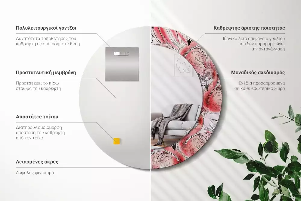 Kulaté zrcadlo s potiskem Plameňáci