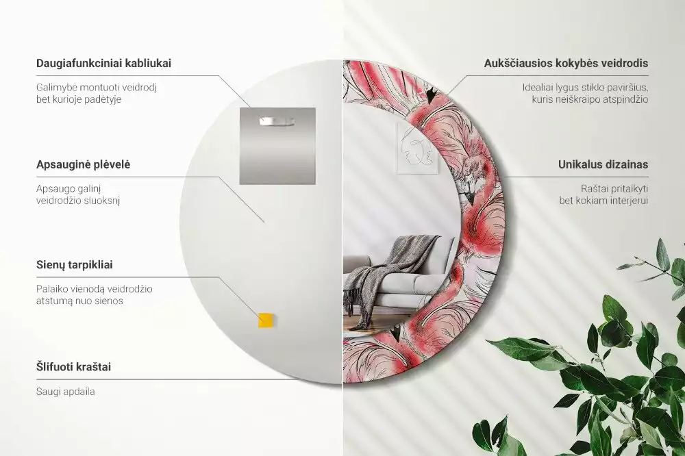 Kulaté zrcadlo s potiskem Plameňáci