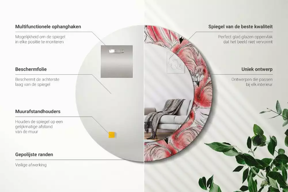 Kulaté zrcadlo s potiskem Plameňáci