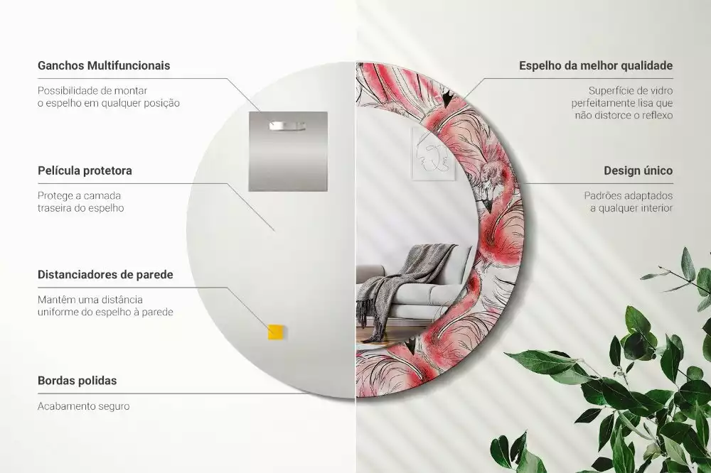 Kulaté zrcadlo s potiskem Plameňáci