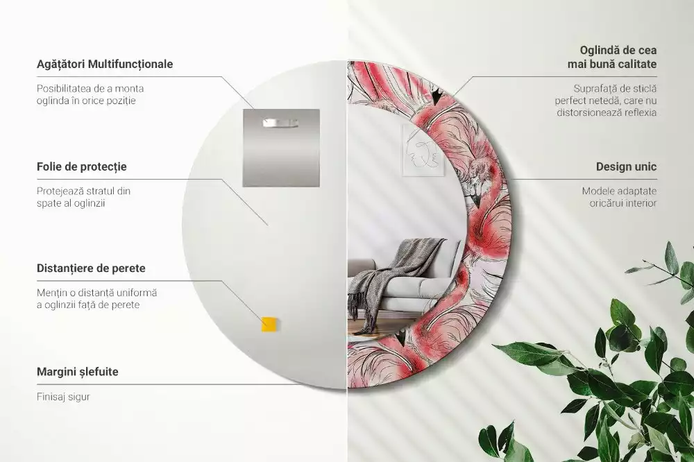 Kulaté zrcadlo s potiskem Plameňáci