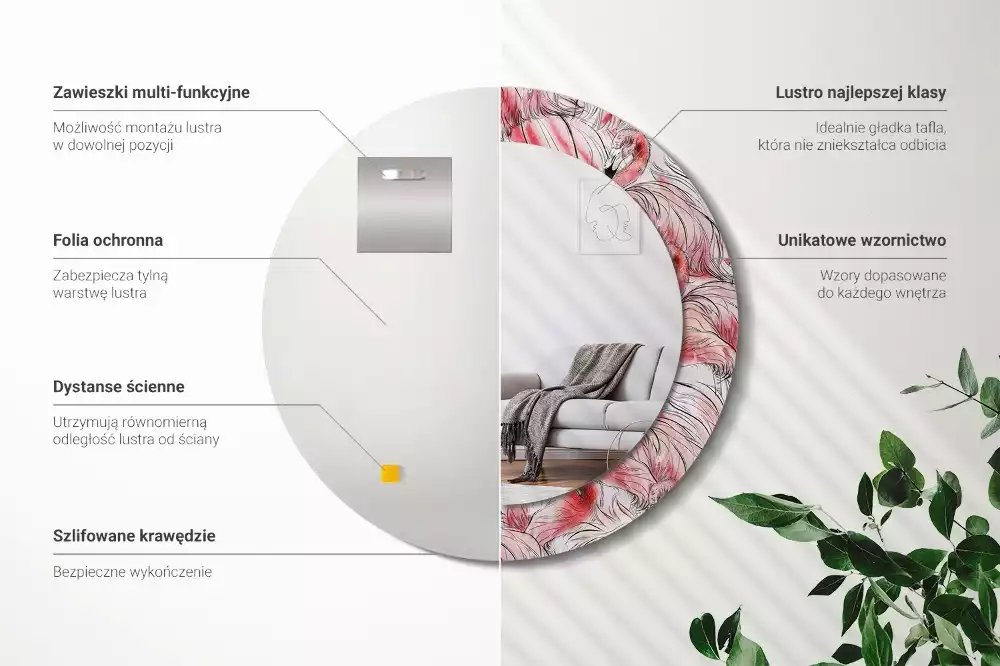 Kulaté zrcadlo s potiskem Plameňáci