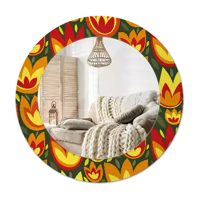 Kulaté zrcadlo s potiskem Retro tulipány