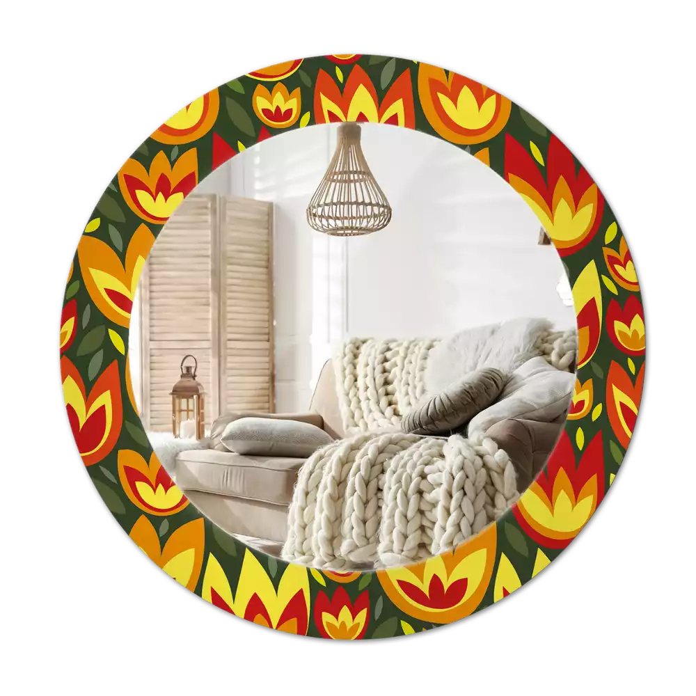 Kulaté zrcadlo s potiskem Retro tulipány