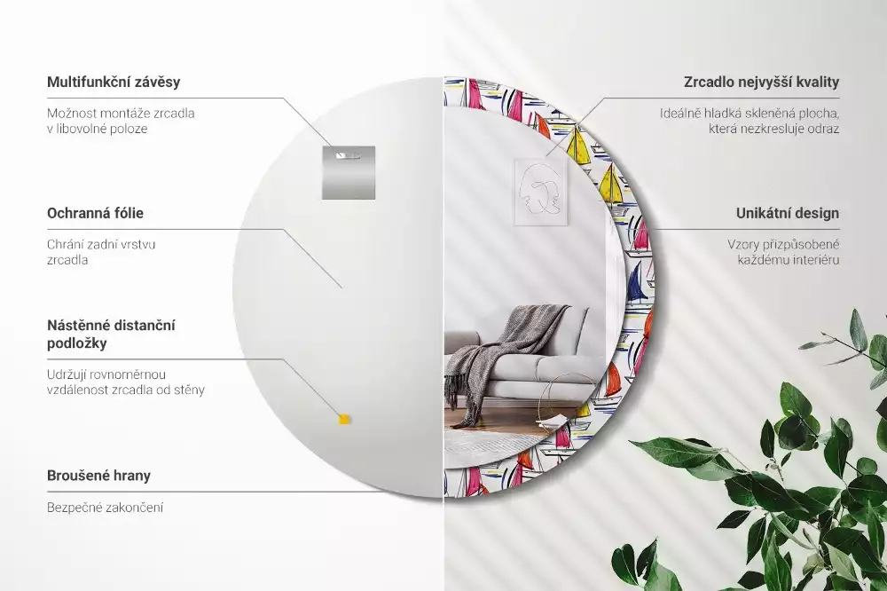 Kulaté zrcadlo s potiskem Barevné lodě