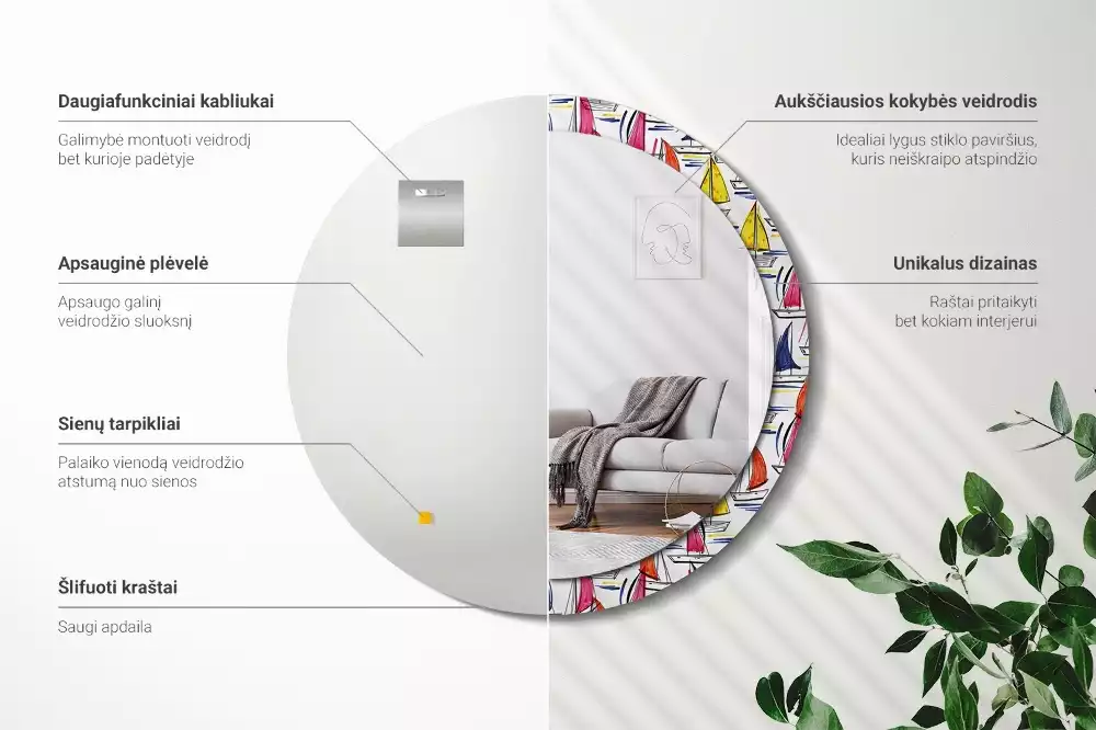 Kulaté zrcadlo s potiskem Barevné lodě