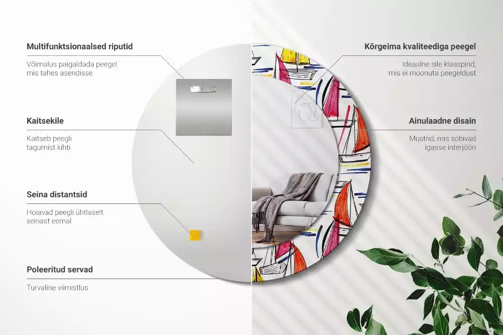 Kulaté zrcadlo s potiskem Barevné lodě