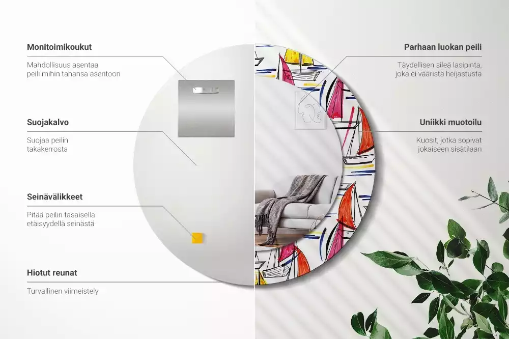 Kulaté zrcadlo s potiskem Barevné lodě