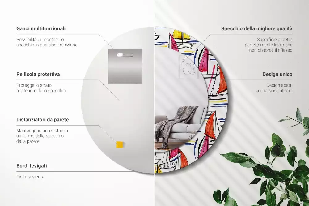 Kulaté zrcadlo s potiskem Barevné lodě