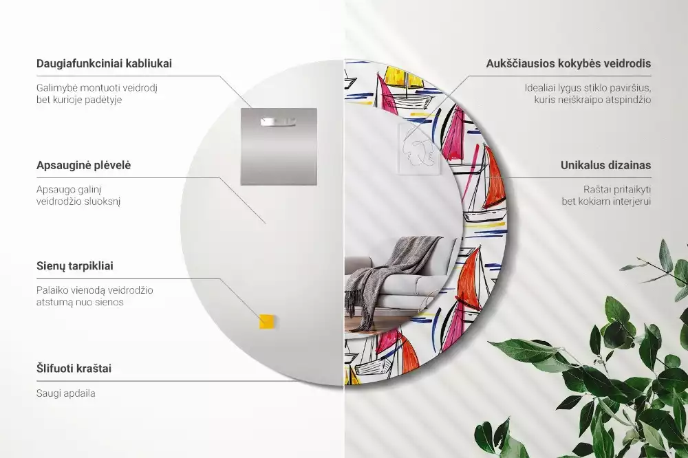 Kulaté zrcadlo s potiskem Barevné lodě