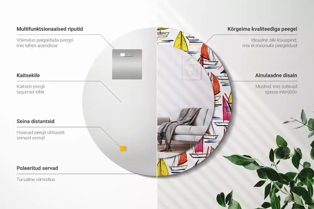 Kulaté zrcadlo s potiskem Barevné lodě