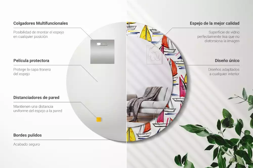 Kulaté zrcadlo s potiskem Barevné lodě