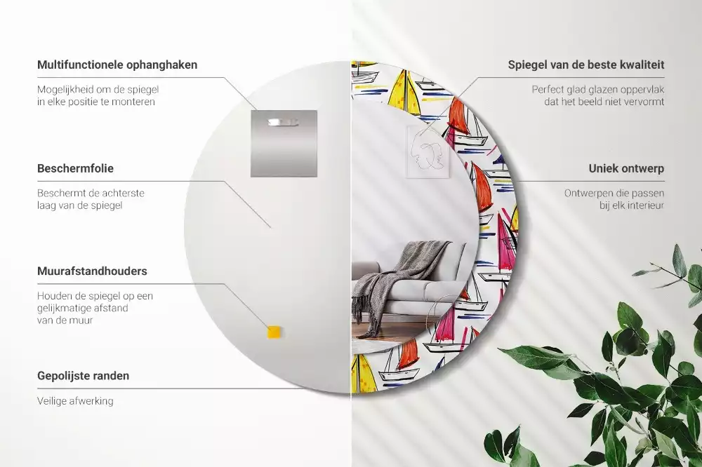 Kulaté zrcadlo s potiskem Barevné lodě