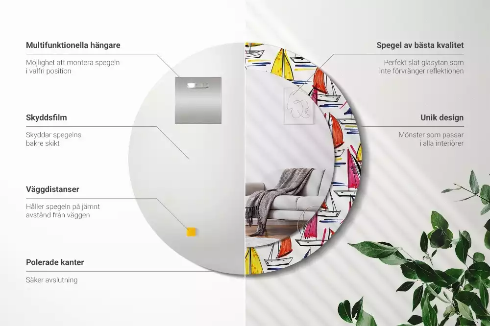 Kulaté zrcadlo s potiskem Barevné lodě