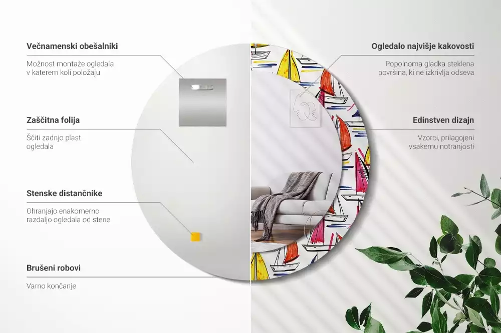 Kulaté zrcadlo s potiskem Barevné lodě