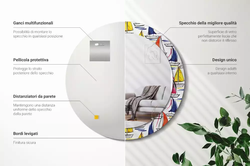 Kulaté zrcadlo s potiskem Barevné lodě