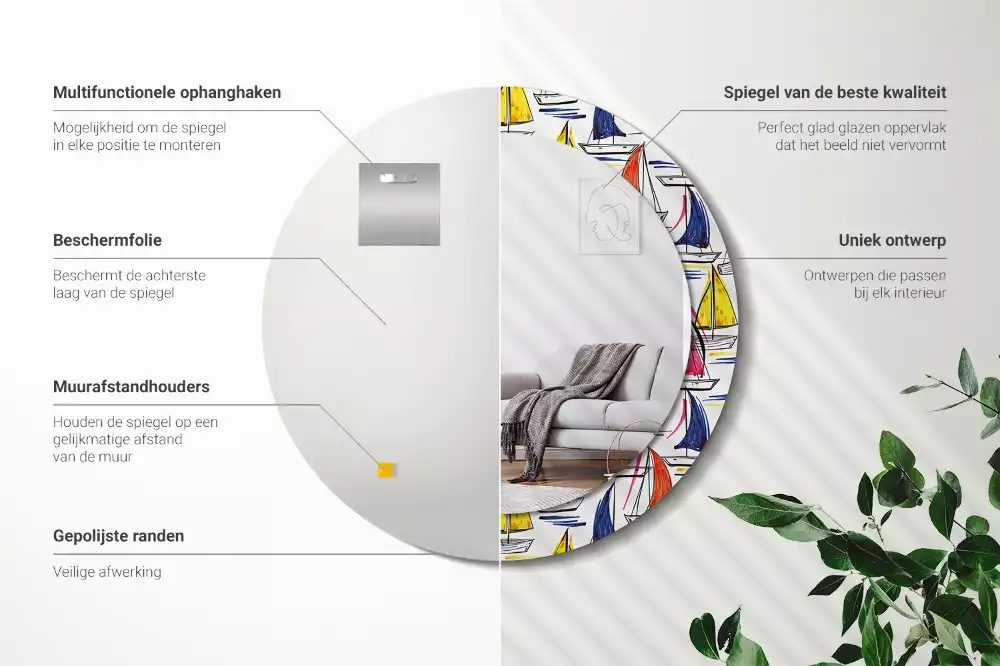 Kulaté zrcadlo s potiskem Barevné lodě