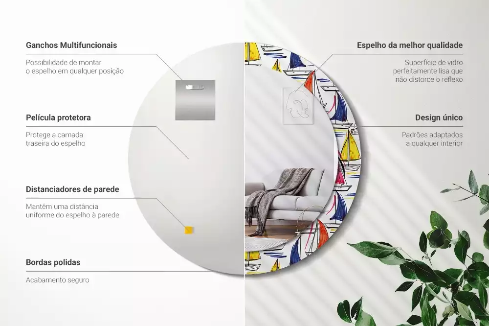 Kulaté zrcadlo s potiskem Barevné lodě