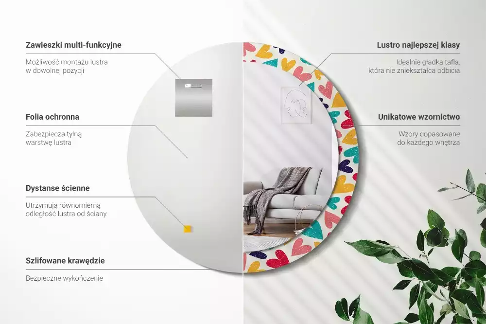 Kulaté zrcadlo s potiskem Barevné srdce