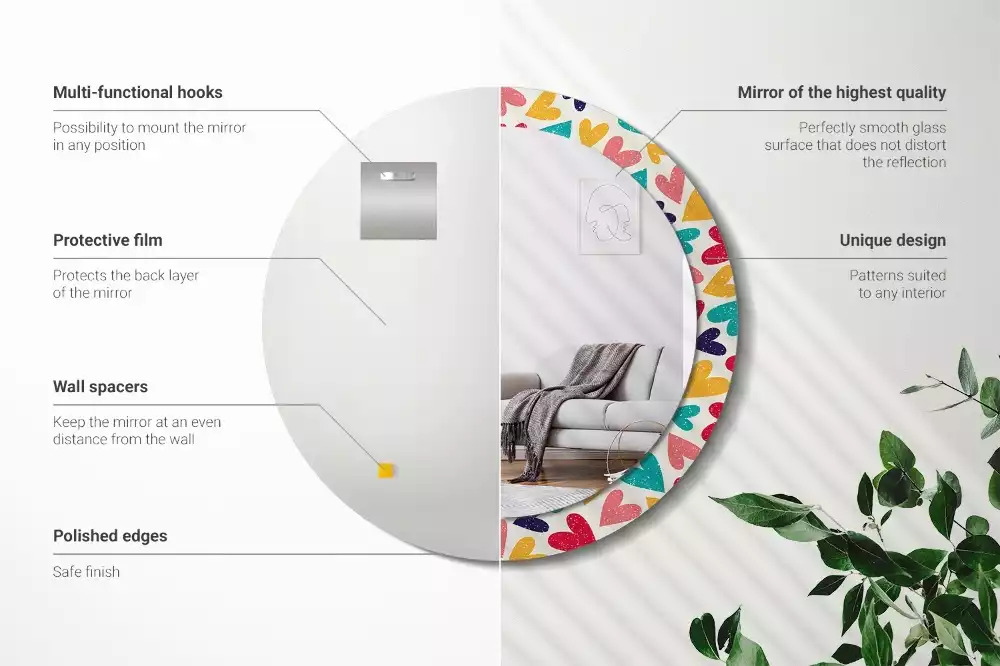 Kulaté zrcadlo s potiskem Barevné srdce