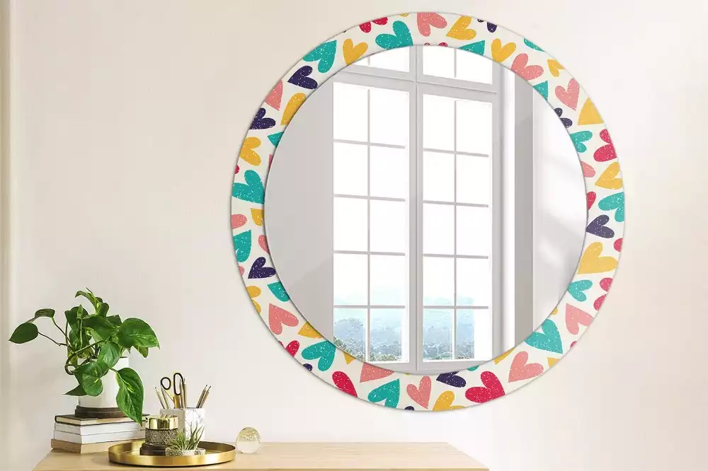 Kulaté zrcadlo s potiskem Barevné srdce