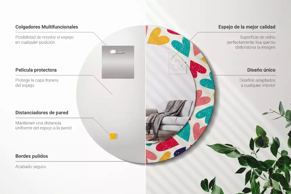 Kulaté zrcadlo s potiskem Barevné srdce