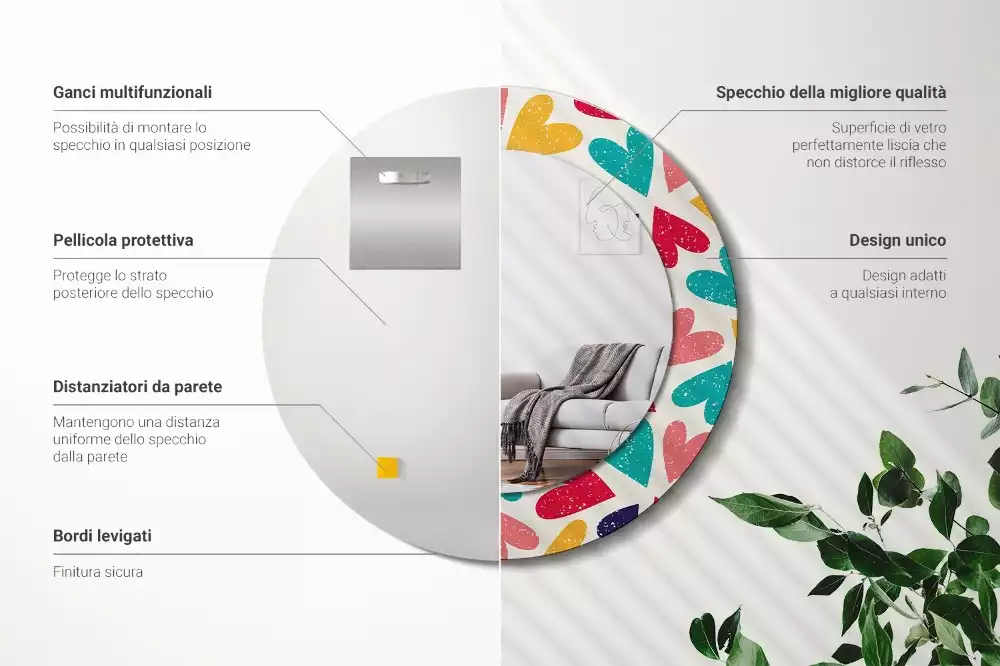 Kulaté zrcadlo s potiskem Barevné srdce