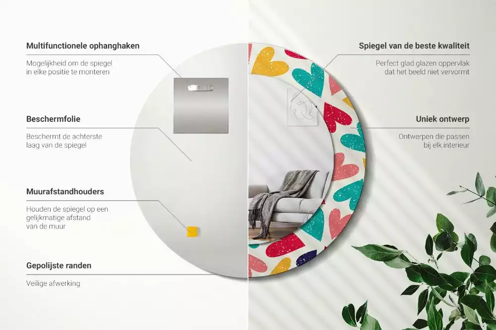 Kulaté zrcadlo s potiskem Barevné srdce