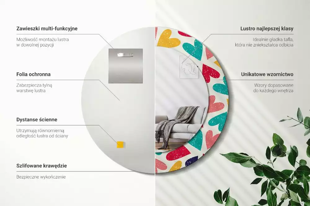 Kulaté zrcadlo s potiskem Barevné srdce