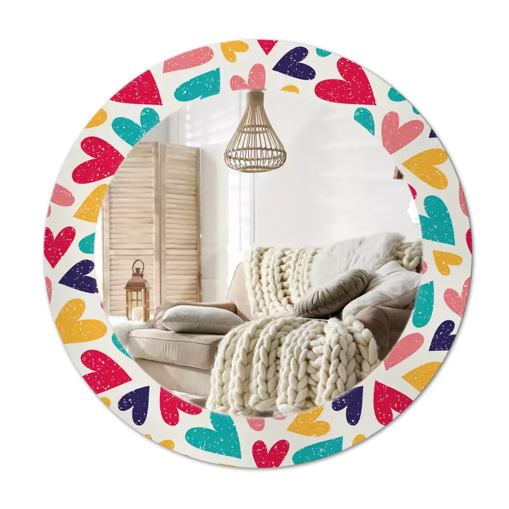 Kulaté zrcadlo s potiskem Barevné srdce