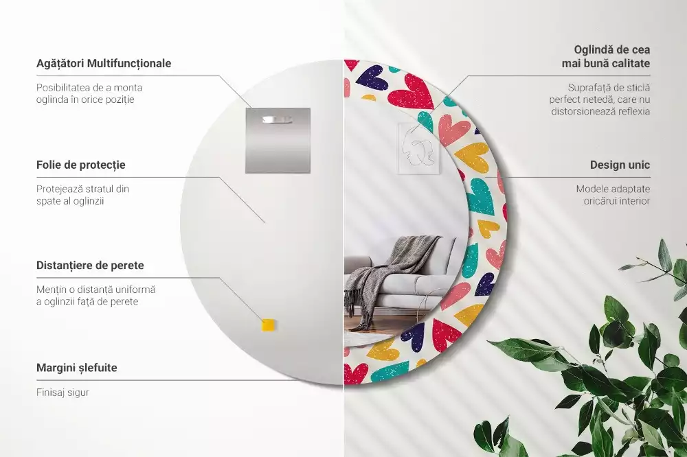 Kulaté zrcadlo s potiskem Barevné srdce