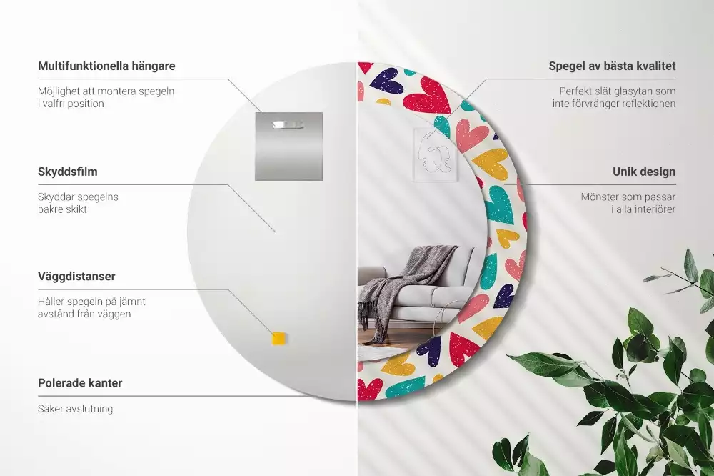 Kulaté zrcadlo s potiskem Barevné srdce