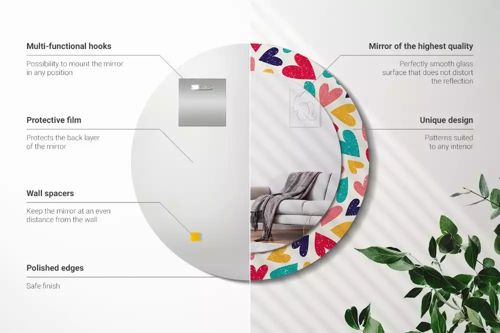 Kulaté zrcadlo s potiskem Barevné srdce