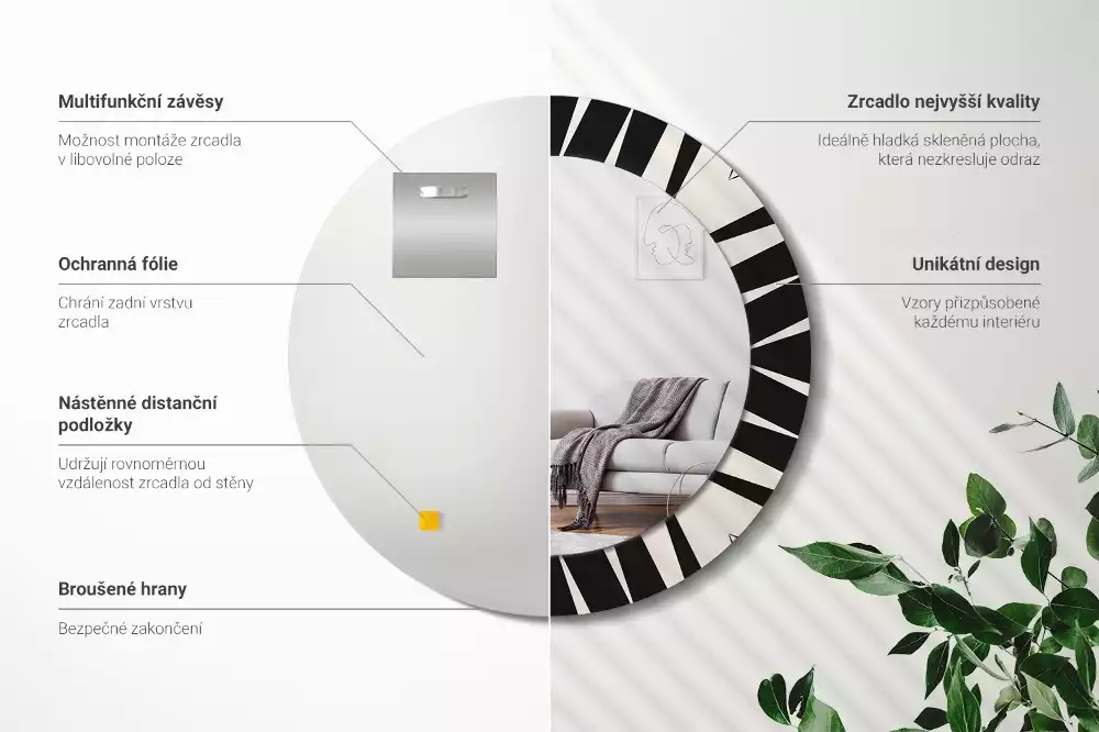 Kulaté zrcadlo s potiskem Abstraktní geometrie